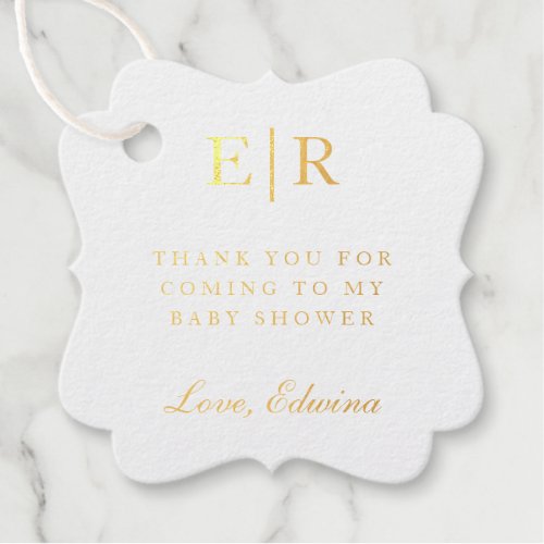 Thank You Elegant Monogram Gold Foil Baby Shower Foil Favor Tags