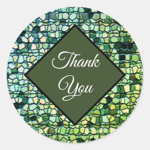 Thank You Elegant Mosaic Green Appreciation Classic Round Sticker