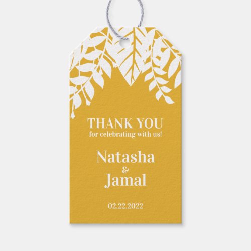Thank You Elegant Mustard Yellow Leaves Gift Tags