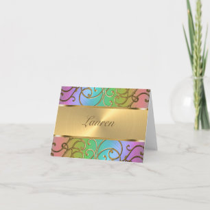 Thank You Elegant Rainbow and Gold Filigree Note Card