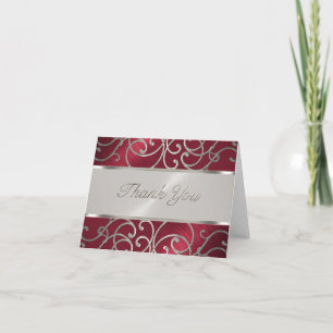 Thank You Elegant Red and Silver Filigree Card