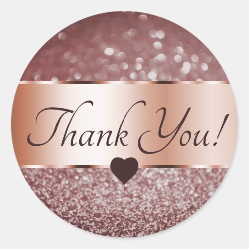 Thank You Elegant Rose Gold Burgundy Glitter Stars Classic Round Sticker