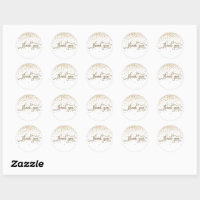 Thank You Elegant Script, Gold Glitter & Confetti Classic Round Sticker