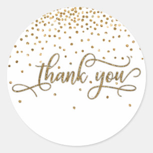 Thank You Elegant Script, Gold Glitter & Confetti Classic Round Sticker