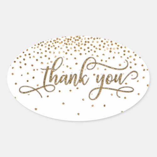Thank You Elegant Script Gold Glitter  Confetti Oval Sticker
