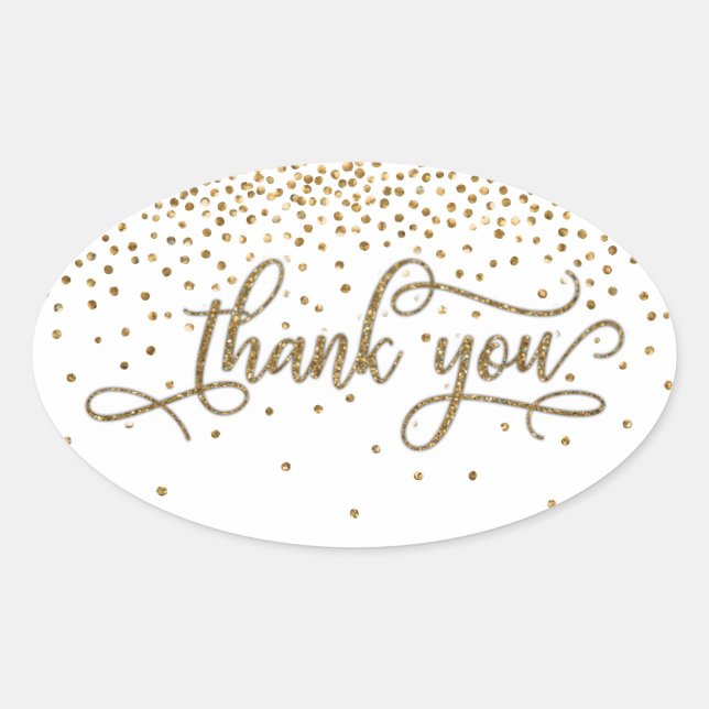 Thank You Elegant Script, Gold Glitter & Confetti Oval Sticker (Front)