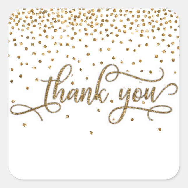Thank You Elegant Script, Gold Glitter & Confetti Square Sticker (Front)