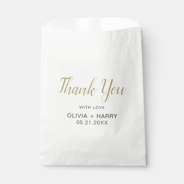 Thank You Elegant Script Modern White Wedding  Favor Bag (Front)