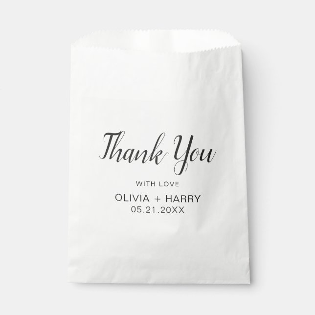 Thank You Elegant Script Modern White Wedding  Favor Bag (Front)