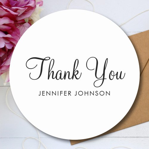 Thank You Elegant Script Text Custom Name Classic Round Sticker