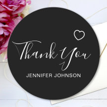 Thank You Elegant Script Text Name Heart Black