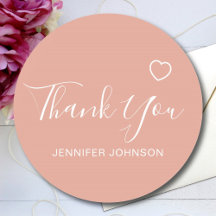 Thank You Elegant Script Text Name Heart Pink