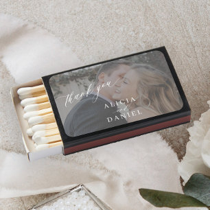 Thank you elegant script wedding photo favor matchboxes