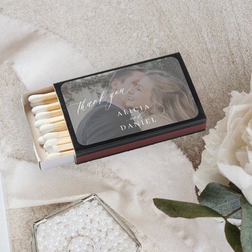 Thank you elegant script wedding photo favor matchboxes