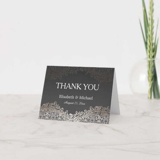 Thank You - Elegant Silver Damask Dark Linen (Front)