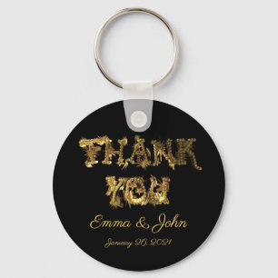 Thank You Elegant Thanks Black and Gold Typography Keychain