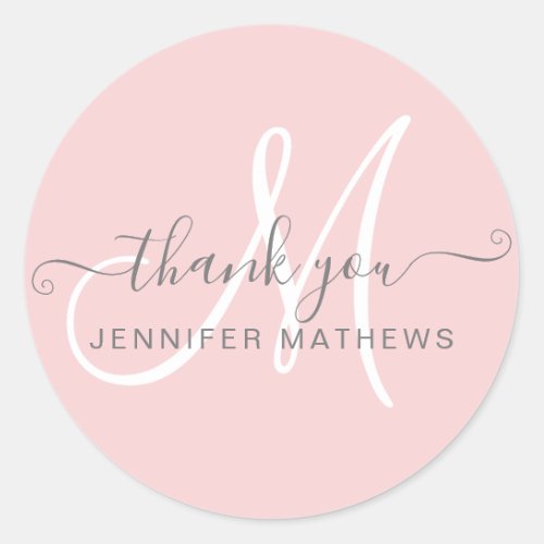 Thank You Elegant Typography Chic Blush Pink  Classic Round Sticker