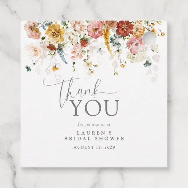Thank You Elegant Watercolor Flowers Bridal Shower Favor Tags | Zazzle
