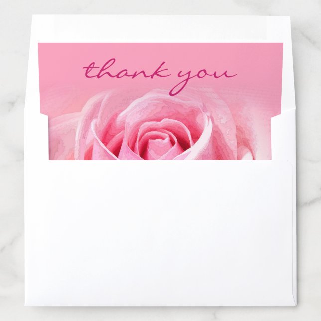 Thank You Elegant Watercolors Pink Rose Trendy Envelope Liner (In Envelope)