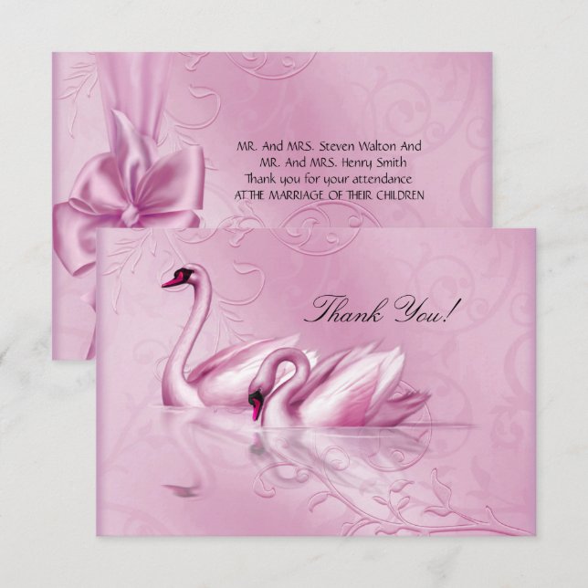 Thank You Elegant Wedding Pink Swans Invitation (Front/Back)