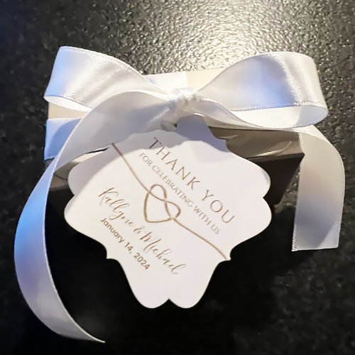 Thank You Elegant White  Gold Rope Heart Wedding Favor Tags