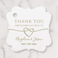 Thank You, Elegant White & Gold Rope Heart Wedding Favor Tags