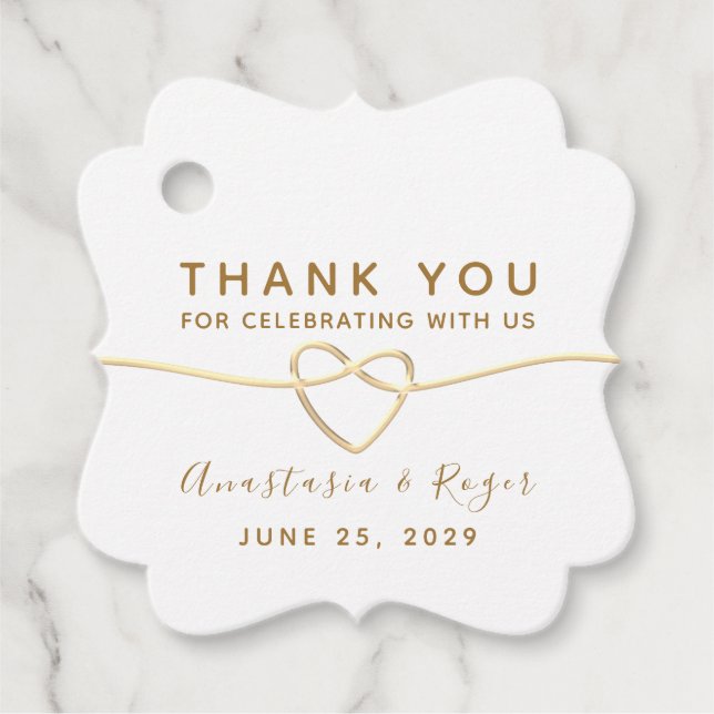 Thank You, Elegant White Gold Wedding Favor Tags (Front)
