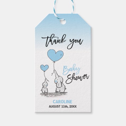 THANK YOU Elephant Blue BOY Mommy  BABY SHOWER Gift Tags