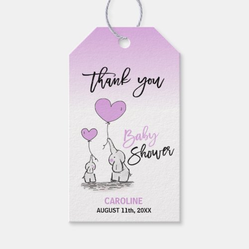 THANK YOU Elephant Lavender Mommy  BABY SHOWER Gift Tags