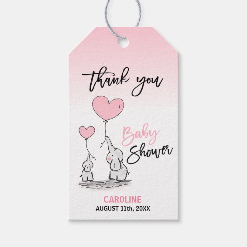 THANK YOU Elephant Pink Girl Mommy  BABY SHOWER Gift Tags