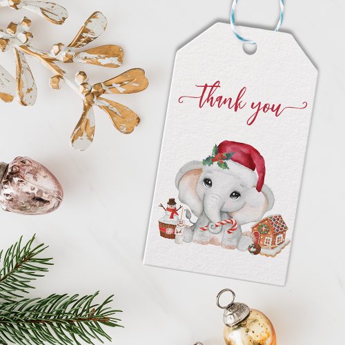 Thank you Elephant Santa Christmas Baby Shower Gift Tags