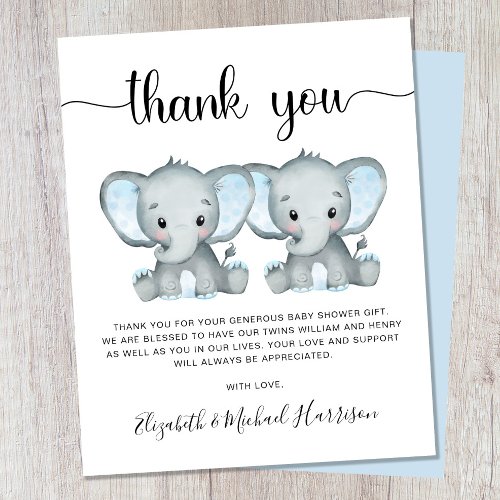 Thank You Elephant Twin Boys Baby Shower