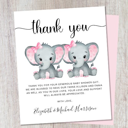 Thank You Elephant Twin Girls Baby Shower