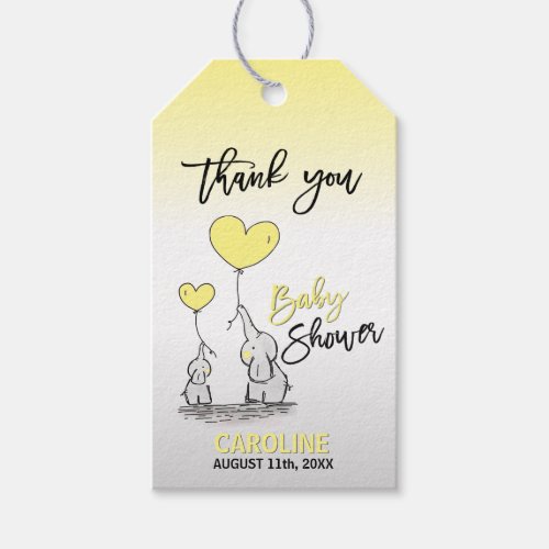 THANK YOU Elephant Yellow Grey Mommy  BABY SHOWER Gift Tags