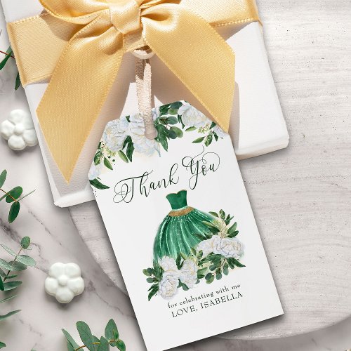 Thank You Emerald Green and White Peony Princess Gift Tags