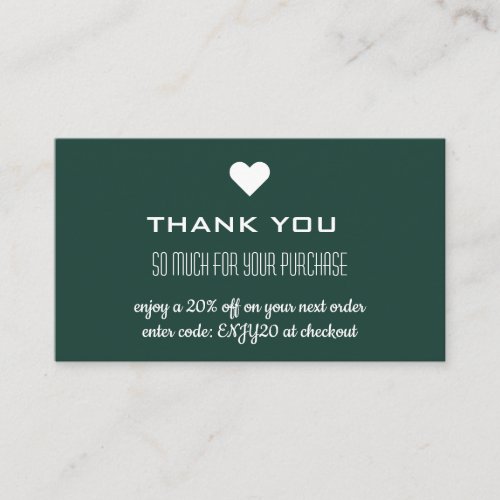Thank You Emerald Green Discount Heart Business Card