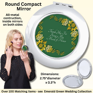 Thank You - Emerald Green & Gold Wedding Compact Mirror