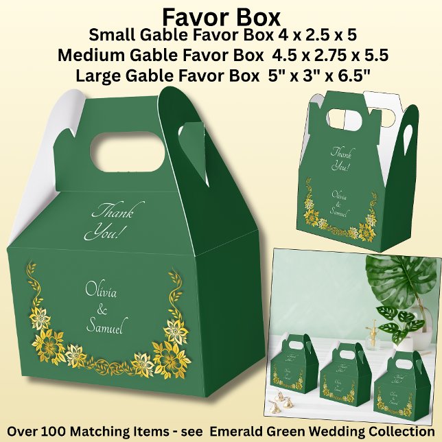 Thank You, Emerald Green & Gold Wedding  Favor Boxes (Creator Uploaded)