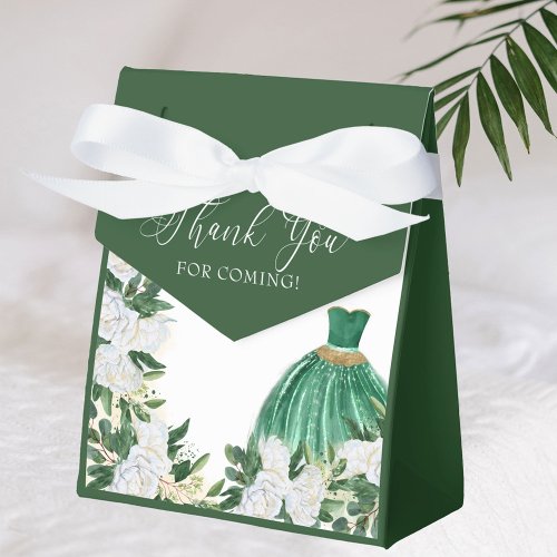 Thank You Emerald Green White Peony Princess Dress Favor Boxes