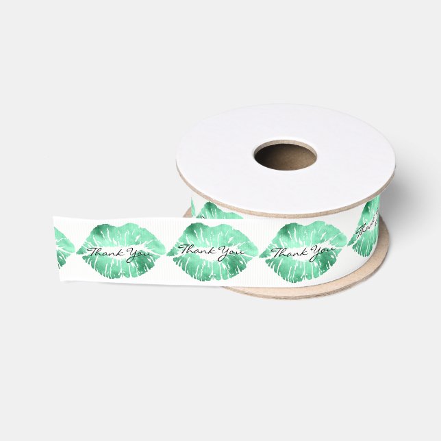 Thank You Emmerald Lips Kiss Makeup Beauty Glitter Grosgrain Ribbon (Spool)