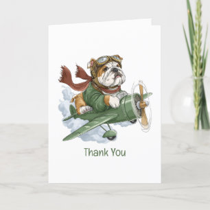 Thank You English Bulldog Pilot Airplane Card