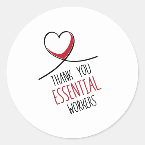 Thank You Essential Workers Heart Classic Round Sticker