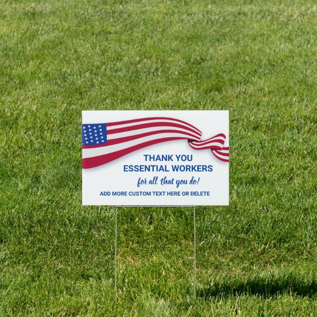 Thank You Essential Workers, Medical, USA Flag Sign (Insitu)