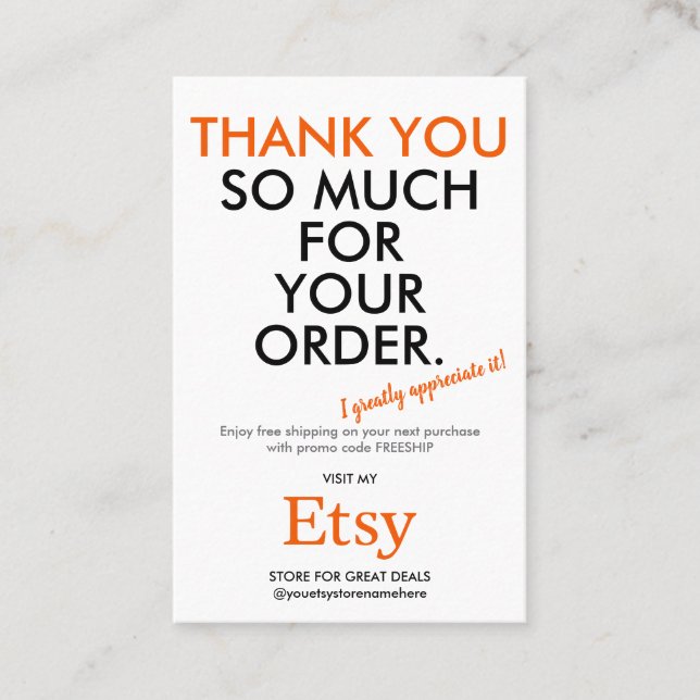 Thank You Etsy Business Card (Front)