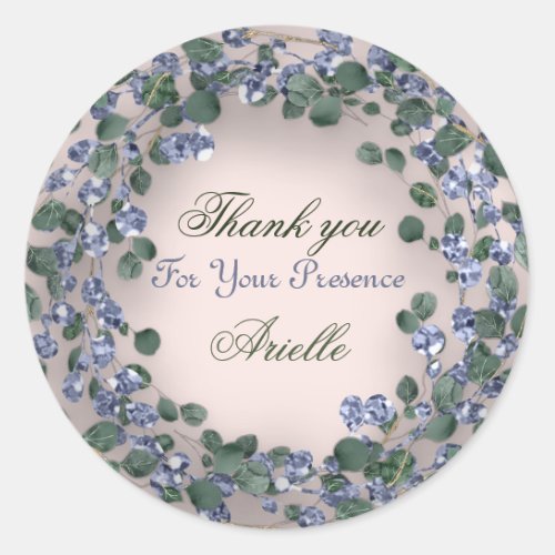 Thank You Eucalyptus Birthday Blue Greenery Rose Classic Round Sticker