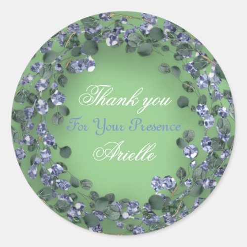 Thank You Eucalyptus Birthday Bridal Blue Royal Classic Round Sticker