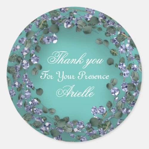 Thank You Eucalyptus Birthday Bridal Blue Royals Classic Round Sticker