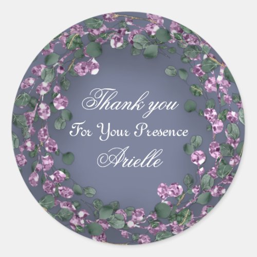 Thank You Eucalyptus Birthday Bridal Pink Blue Classic Round Sticker