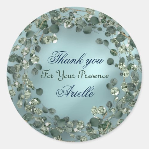 Thank You Eucalyptus Birthday Bride Greenery Aqua Classic Round Sticker