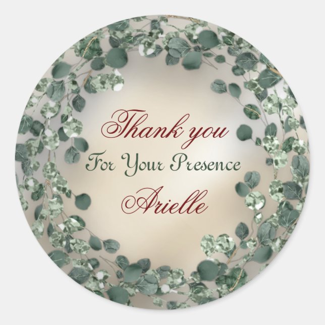 Thank You Eucalyptus Birthday Bride Greenery Ivory Classic Round Sticker (Front)